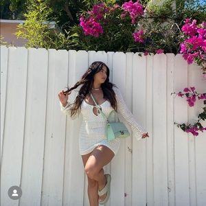 White crochet long sleeve dress